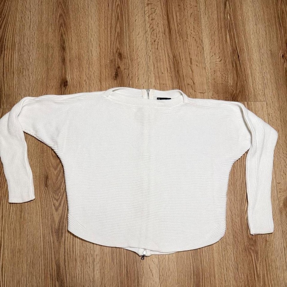 Armani Exchange White Ribbed Knit Sweater Back Zip Dolman Sleeve Womens Size S